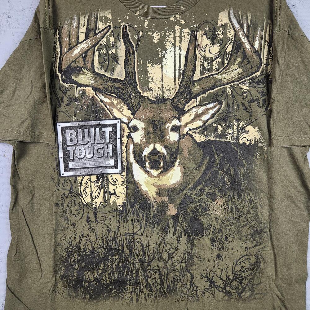 Vintage Buck Ford Built Tough Deer Shirt Mens 2XL Green Hunting Graphic Logo Y2k